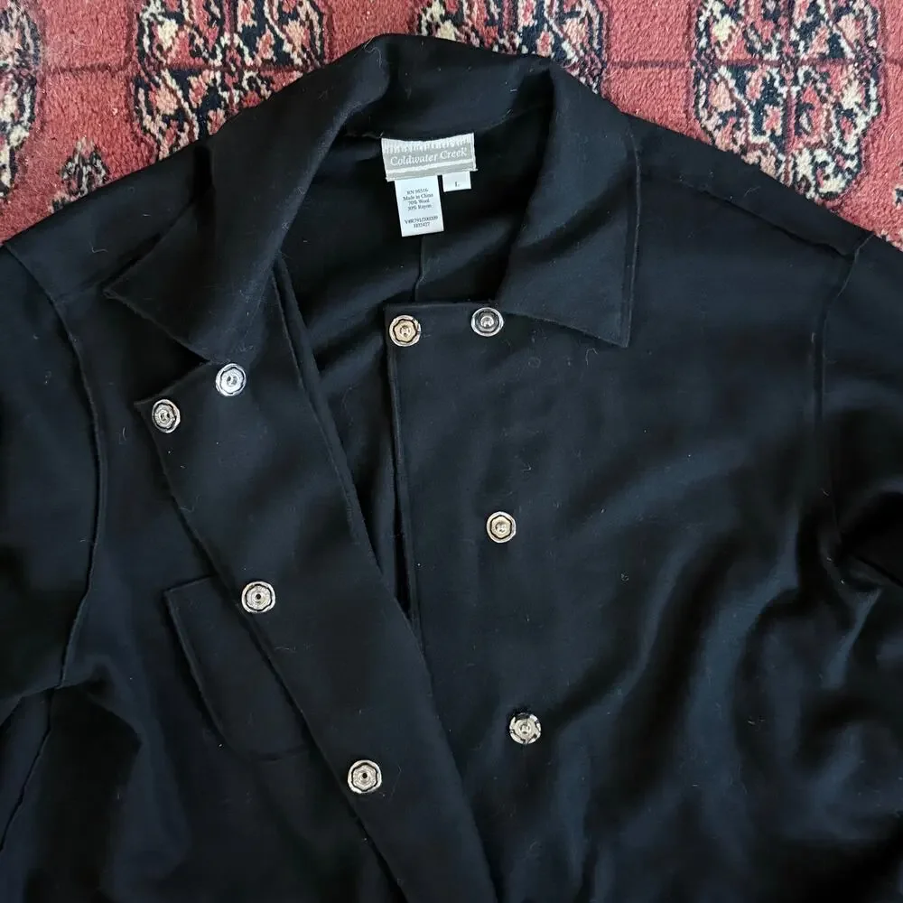 Coldwater Creek Women's L Solid Black Snap Front Wool Blend‎ Shirt/Jacket